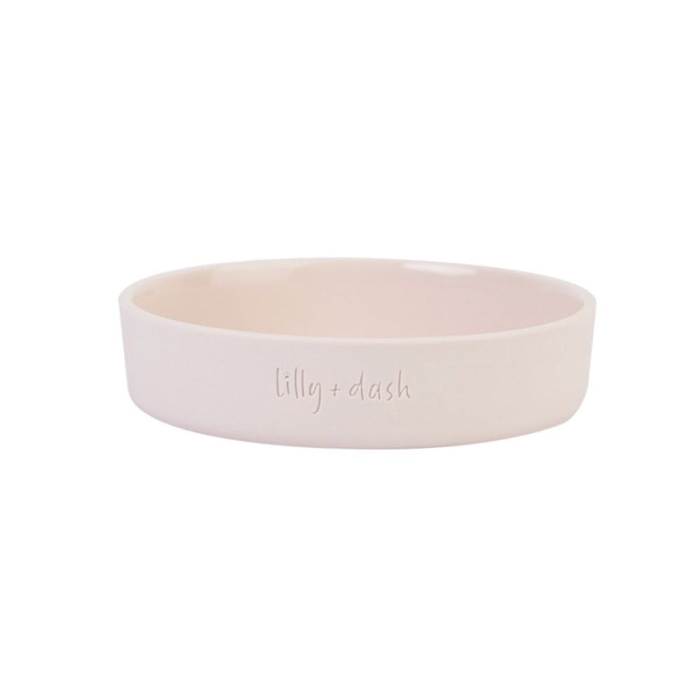 Ciotola per gatti in ceramica rosa cipria – design piatto antistress – Fridom