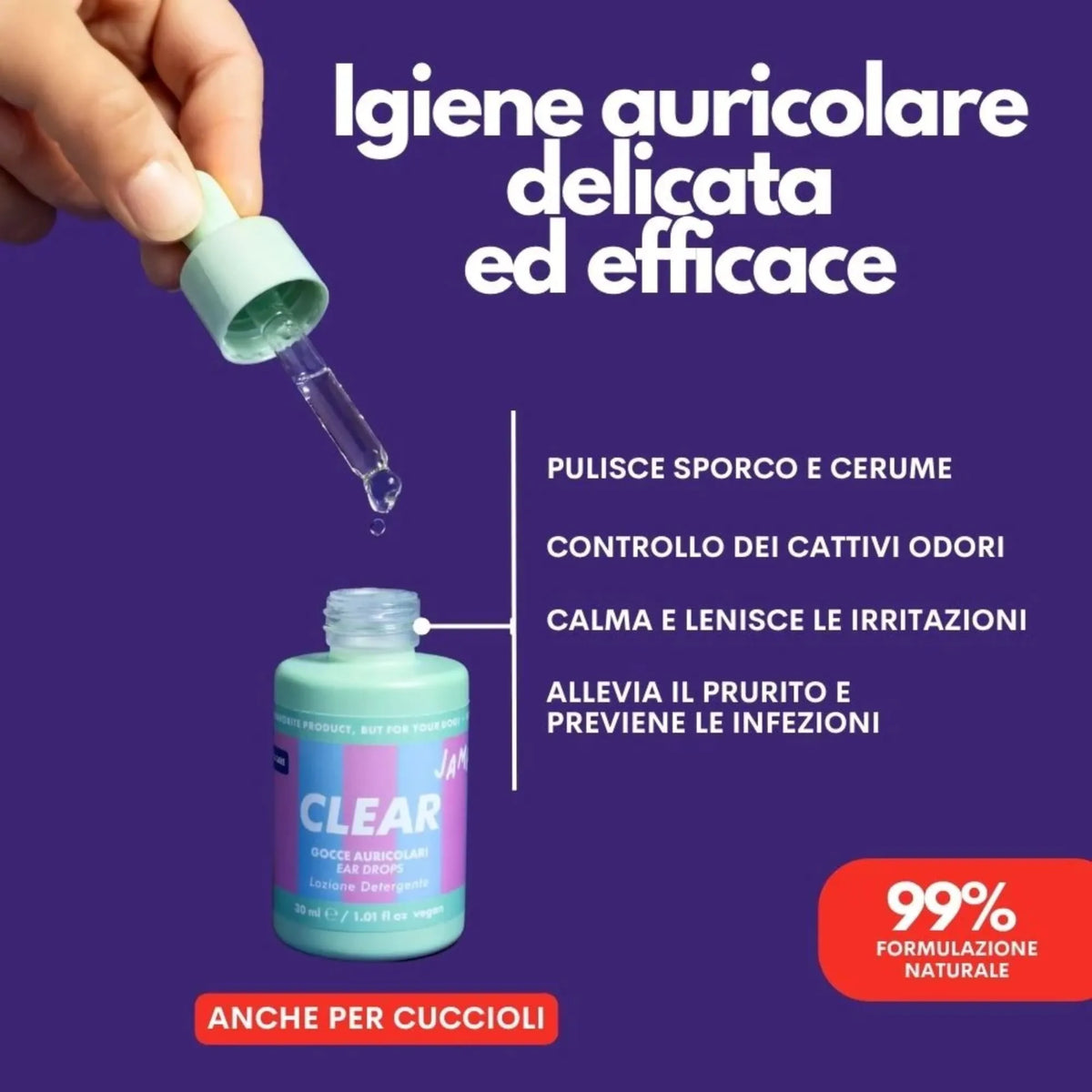 Gocce auricolari Clear Jampy per cani – igiene auricolare delicata ed efficace, 99% naturale – Fridom